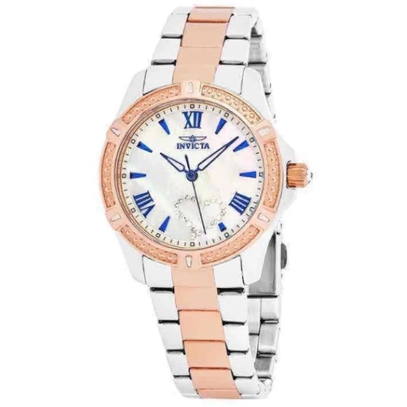 (NWT) Invicta Womens ‘Angel Crystal Heart Dial MOP Watch